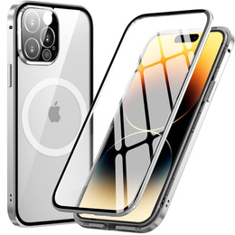 Magnetické pouzdro Dual Glass MagSafe pro iPhone 14 Pro Max, stříbrné
