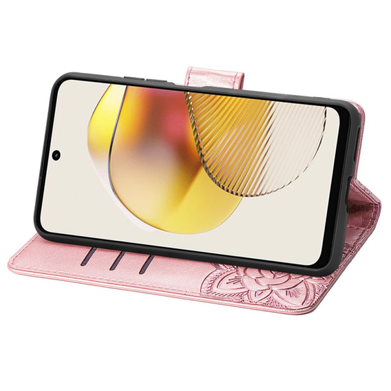Klopové pouzdro pro Motorola Moto G73 5G, Butterfly, růžové rose gold
