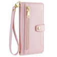 Klopové pouzdro pro Samsung Galaxy M34, Wallet Zipper Pocket, růžové