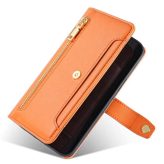 Klopové pouzdro pro Oppo Reno8 T 4G, Wallet Zipper Pocket, oranžové