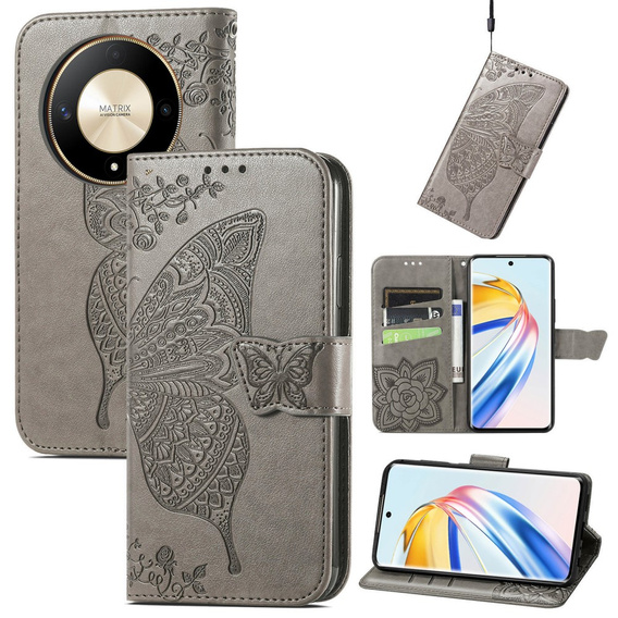 Klopové pouzdro pro Honor Magic 6 Lite 5G, Butterfly, šedé