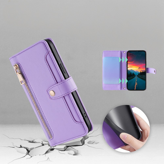 Klopové pouzdro pro Realme 14 Pro+ 5G, Wallet Zipper Pocket, fialové