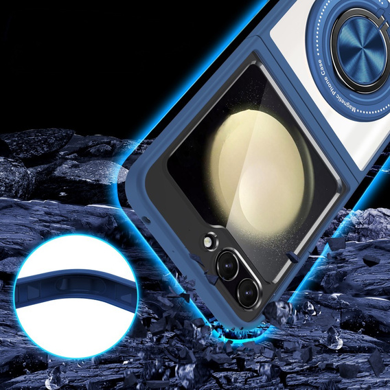 Pouzdro pro Samsung Galaxy Z Flip7 FE / Z Flip6, Corners Dropproof, pro MagSafe, transparentní / tmavě modré