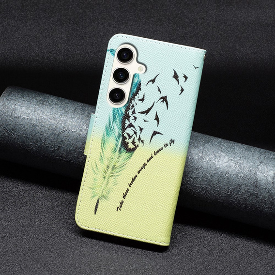 Klopové pouzdro pro Samsung Galaxy S23 FE, Wallet, Feather modré / žluté
