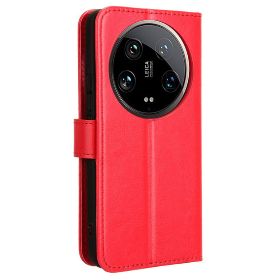 Klopové pouzdro pro Xiaomi 14 Ultra, Crazy Horse Wallet, červené