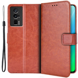 Klopové pouzdro pro Poco F5 Pro 5G, Crazy Horse Wallet, hnědé