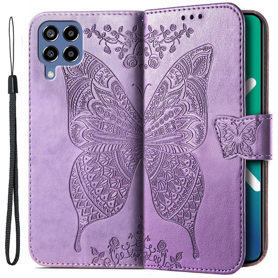 Klopové pouzdro pro Samsung Galaxy M33, Butterfly, fialové
