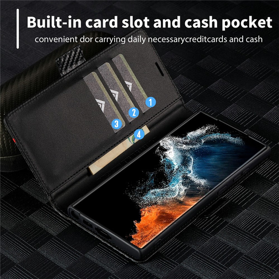 Pouzdro s klopou LC.IMEEKE Carbon pro Samsung Galaxy S26 Ultra, černé