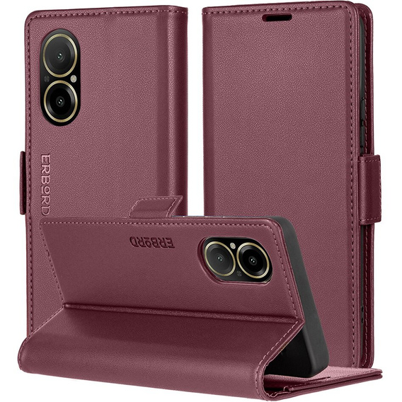 Pouzdro pro Realme C67 4G, ERBORD Glossy Litchi, flipová peněženka, červené