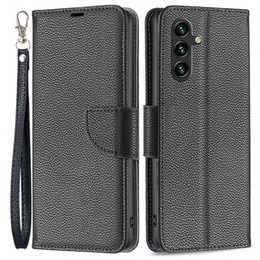 Klopové pouzdro pro Samsung Galaxy A55 5G, Wallet Litchi Leather, černé