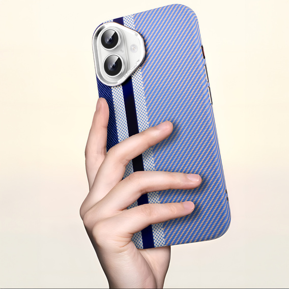 Pouzdro pro iPhone 16, Carbon Fiber MagSafe, modré