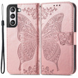 Klopové pouzdro pro Samsung Galaxy S21 FE, Butterfly, růžové rose gold