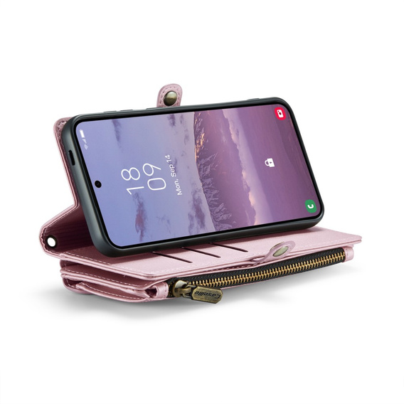 Pouzdro CASEME pro Samsung Galaxy S24 FE, RFID Leather Wallet, s popruhem přes rameno, růžové