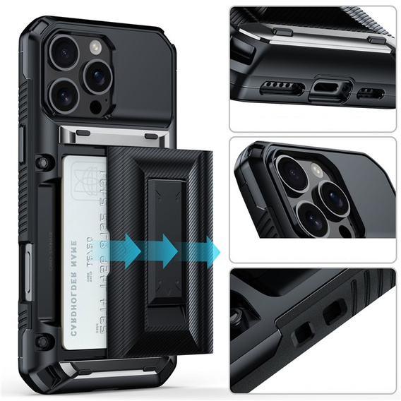 Pevné pouzdro TPU + PC s místem na kartu, černé pro iPhone 16 Pro Max