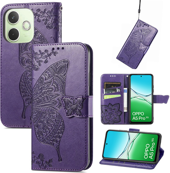 Klopové pouzdro pro Oppo A5 Pro 5G, Butterfly, fialové