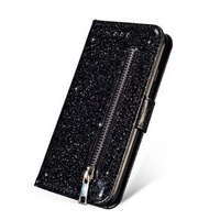 Klopové pouzdro pro Huawei P20 Lite, Glitter Zipper Wallet, černé