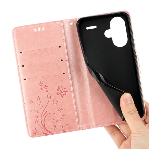 Klopové pouzdro pro Xiaomi Redmi Note 13 Pro+, Butterfly, růžové rose gold