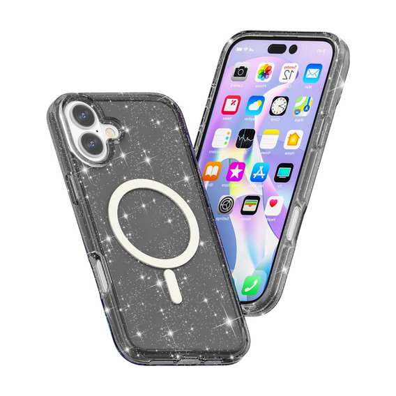 Pouzdro pro iPhone 17, pro MagSafe, třpytivé, průsvitné černé