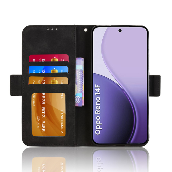 Klopové pouzdro pro Oppo Reno 14F, slot na karty, peněženka, černé