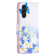 Klopové pouzdro pro Samsung Galaxy A55 5G, Wallet, Butterfly & Flowers, bílé