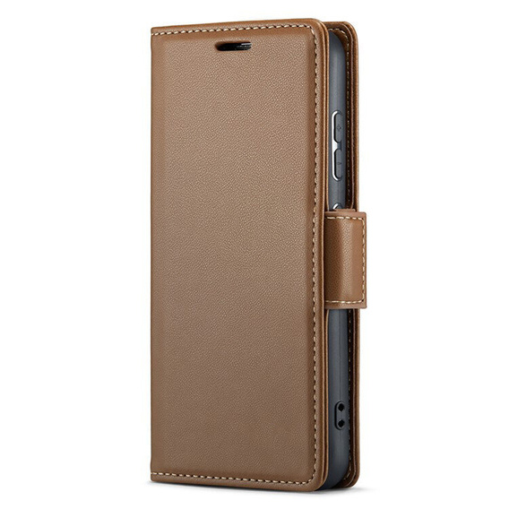 Pouzdro pro Xiaomi Redmi Note 13 5G, ERBORD Glossy Litchi, flipová peněženka, hnědé