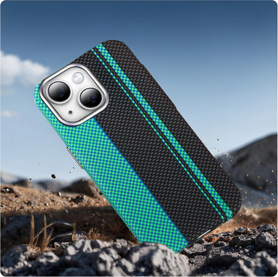 Pouzdro pro iPhone 14, Carbon Fiber MagSafe, černá / modrá