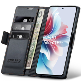 Pouzdro pro Oppo Reno 11F, ERBORD Glossy Litchi, flipová peněženka, černé