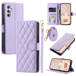 Pouzdro s klopou pro Samsung Galaxy A36 5G, Rhombus Crossbody Leather, fialové