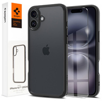 Pouzdro Spigen pro iPhone 16, Ultra Hybrid, transparentní / černé + 9H tvrzené sklo