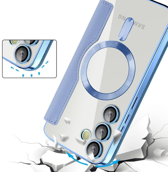 Klopové pouzdro pro Samsung Galaxy S25 FE, RFID Wallet MagSafe CamShield, modré