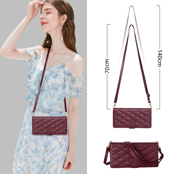 Pouzdro s klopou pro Samsung Galaxy S25 Edge, Rhombus Crossbody Leather, kaštanové