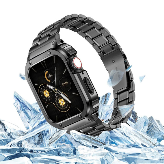 Ocelový náramek s pouzdrem pro Apple Watch 7/8/9 45MM, černý