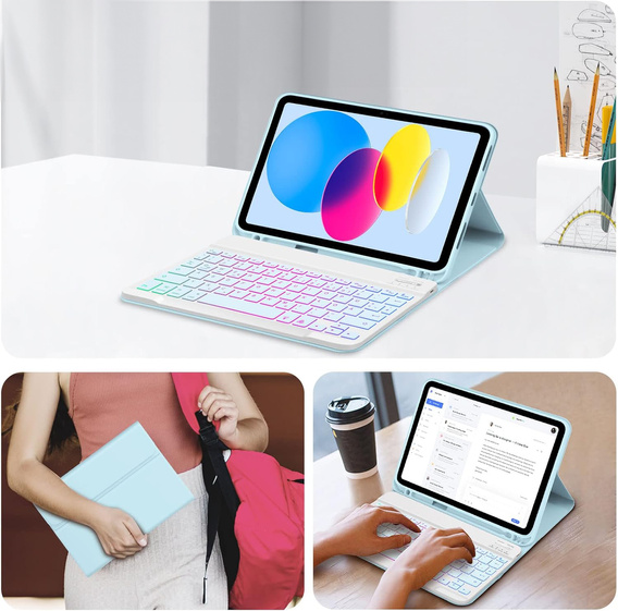 Pouzdro s podsvícenou bluetooth klávesnicí pro iPad 10.9 2022 (10 gen.), modré