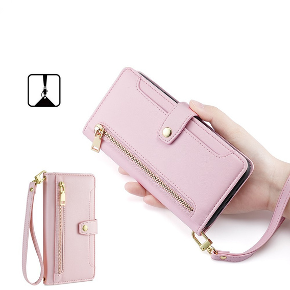 Klopové pouzdro pro Realme 14 Pro+ 5G, Wallet Zipper Pocket, růžové