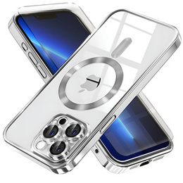 Pouzdro pro iPhone 13 Pro Max, Electro MagSafe, stříbrné + sklo na displej