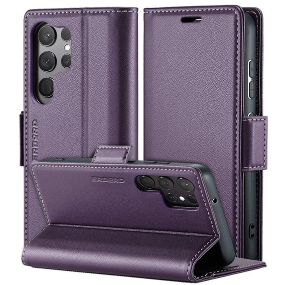 Pouzdro pro Samsung Galaxy S25 Ultra, ERBORD Glossy Litchi, flipová peněženka, fialové