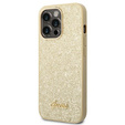 Pouzdro GUESS pro iPhone 14 Pro, Glitter Script Hardcase, zlaté