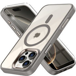 Pouzdro pro iPhone 16 Pro, pro MagSafe, ERBORD Matt Case, transparentní / titanová + sklo na displej