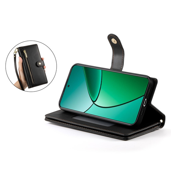 Klopové pouzdro pro Realme 14 Pro 5G, Wallet Zipper Pocket, černé