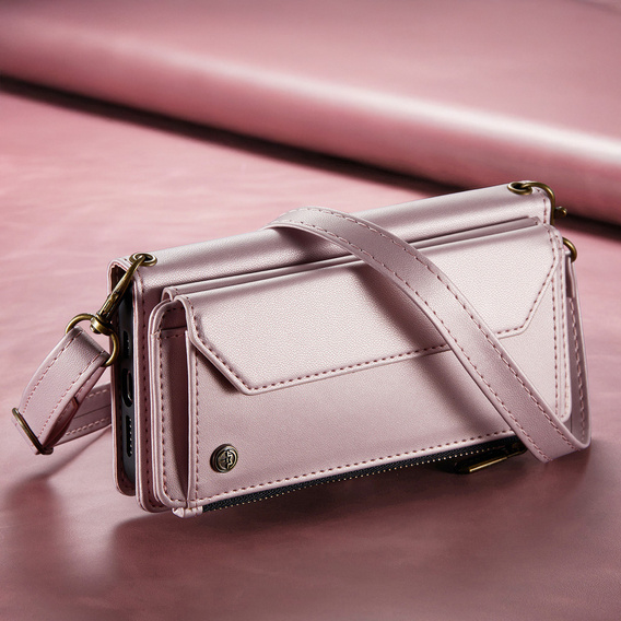 Peněženkové pouzdro se zámkem a řemínky pro Samsung Galaxy A17 5G - růžové