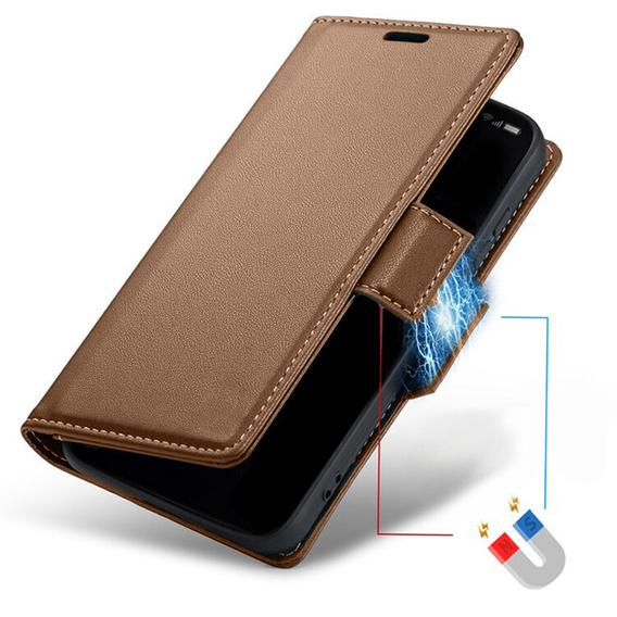 Pouzdro pro Realme C67 4G, ERBORD Glossy Litchi, flipová peněženka, hnědé