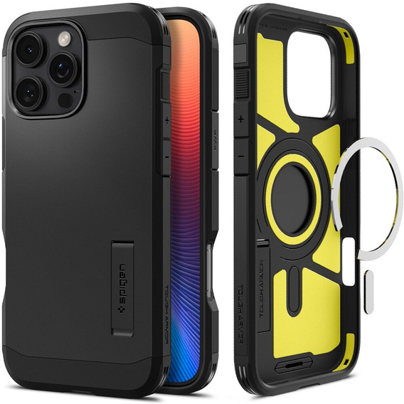 Pouzdro Spigen pro iPhone 16 Pro Max, Tough Armor Mag MagSafe, černé + 9H tvrzené sklo