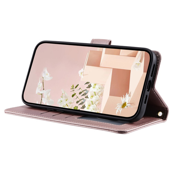 Pouzdro s klopou pro iPhone 16 Pro Max, Rhombus Crossbody Leather, růžové rose gold