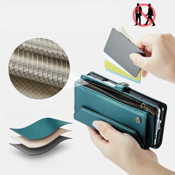 Pouzdro CASEME pro Samsung Galaxy Z Fold6 5G, RFID Leather Wallet, s popruhem přes rameno, zelené