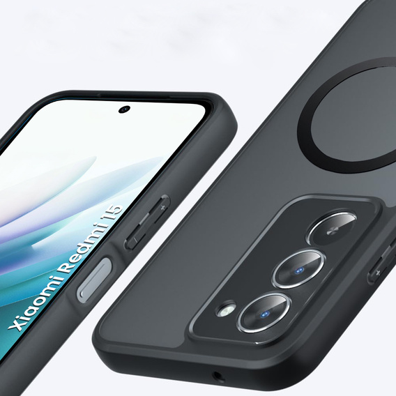 Matné pouzdro pro Xiaomi Redmi 15 5G / 4G, pro MagSafe, průsvitné černé