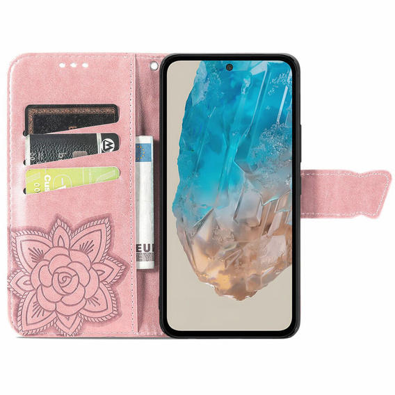 Klopové pouzdro pro Samsung Galaxy M35, Butterfly, růžové rose gold