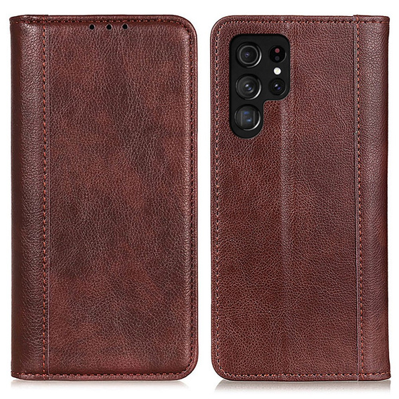 Pouzdro pro Samsung Galaxy S25 Ultra, Wallet Litchi Leather, hnědé