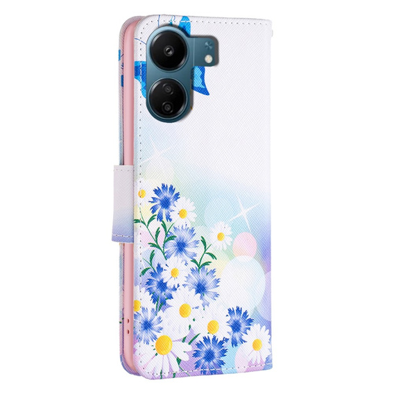 Klopové pouzdro pro Xiaomi Redmi 13C / Poco C65, Wallet, butterfly & flowers, bílé