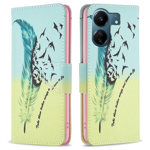 Klopové pouzdro pro Xiaomi Redmi 13C / Poco C65, Wallet, feather, modré