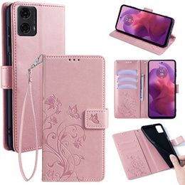 Klopové pouzdro pro Motorola Moto E14, Butterfly, růžové rose gold